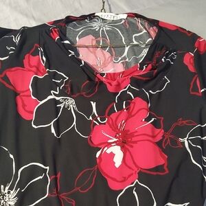 Kasper Black and Red Floral Blouse